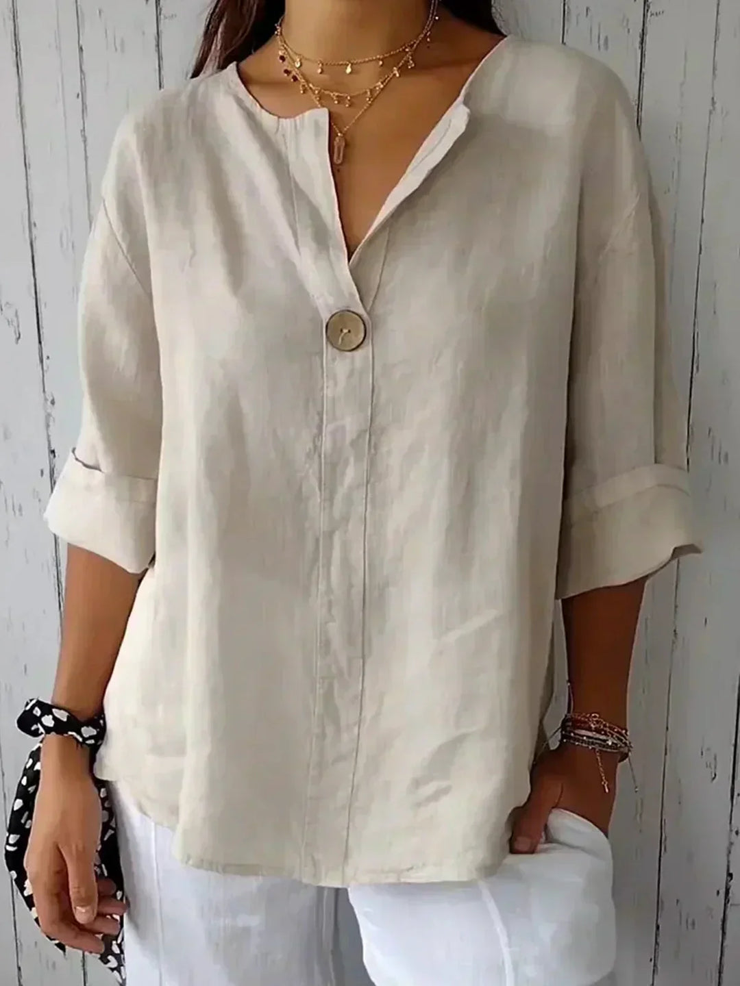 SABRINA – TUMMY COVERING V-NECK BLOUSE