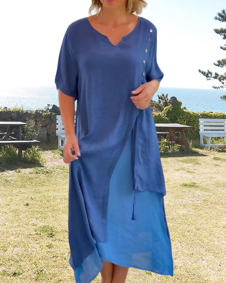 Caroline™ - Short Sleeve Asymmetric Dress