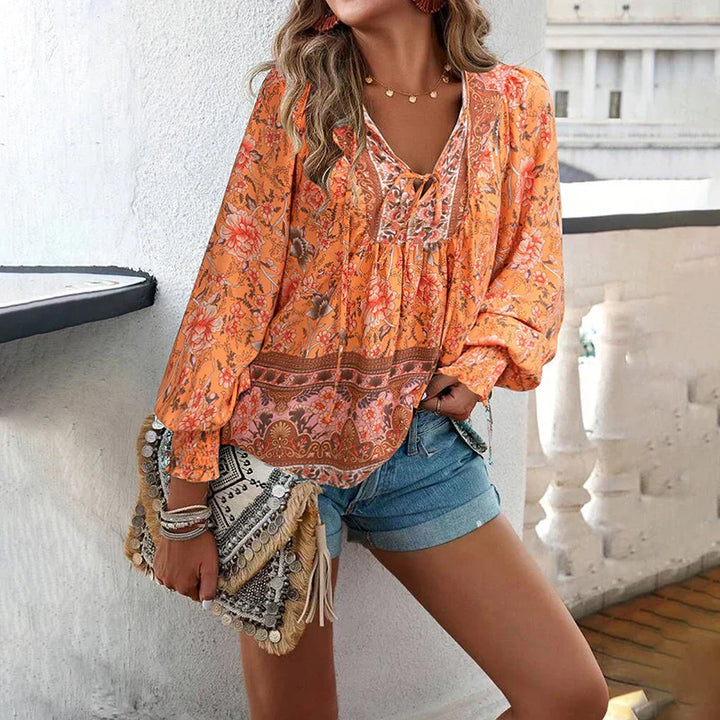 JUDY™ - CUTE V-NECK FLORAL BLOUSE