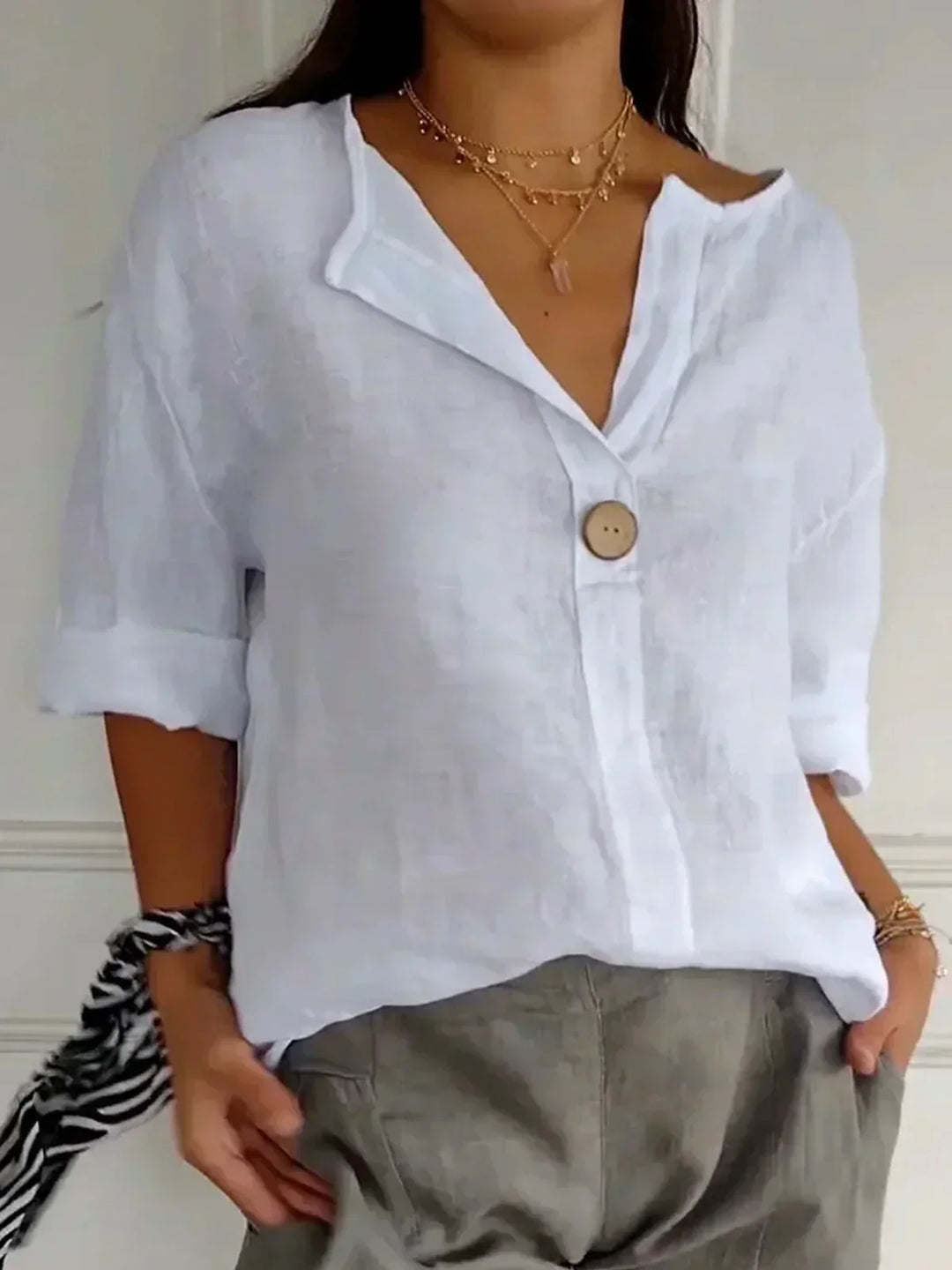 SABRINA – TUMMY COVERING V-NECK BLOUSE